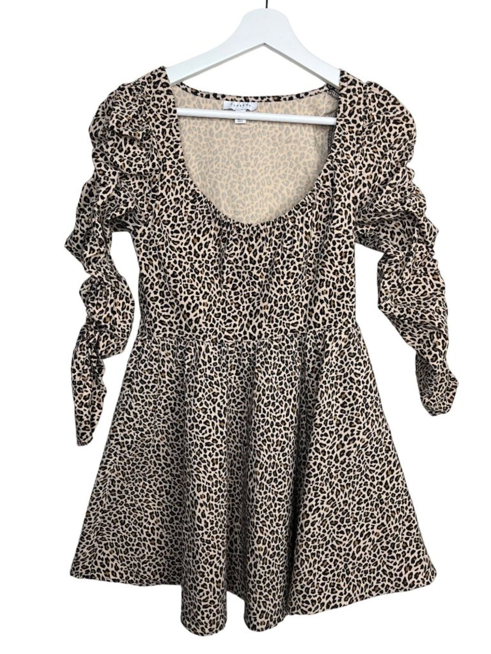 Topshop Womens 6 Leopard Print Mini Dress Puff Sleeve Brown Y2K